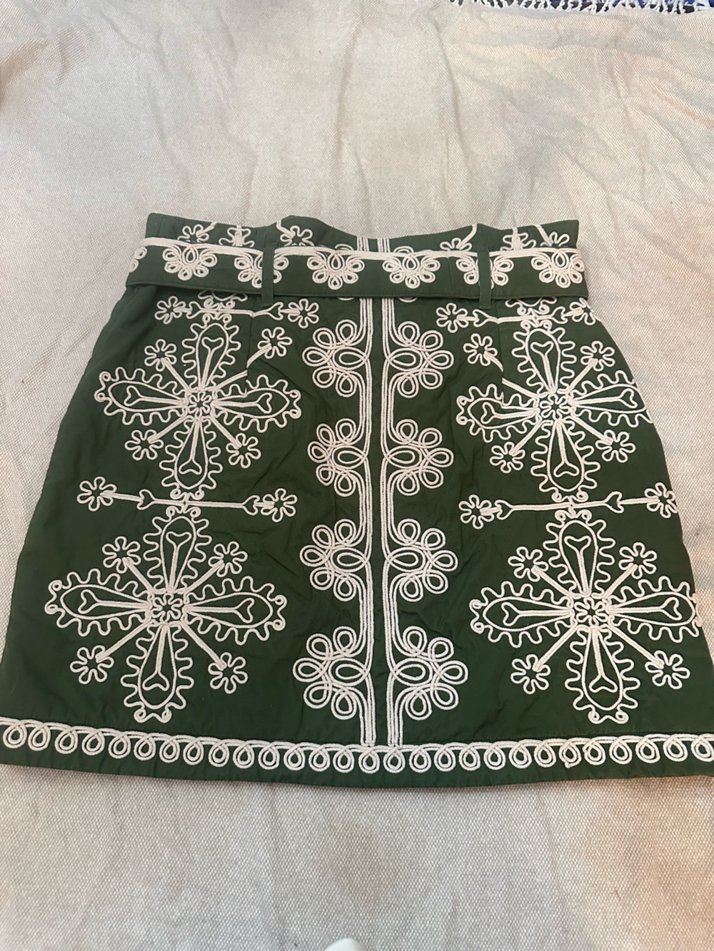Sézane Leandra Embroidered Wrap Mini Skirt Green Cream Parisian 38921 - Picture 13 of 15